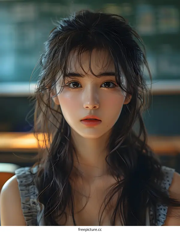 Portrait of a Young Asian Woman with Long Hair