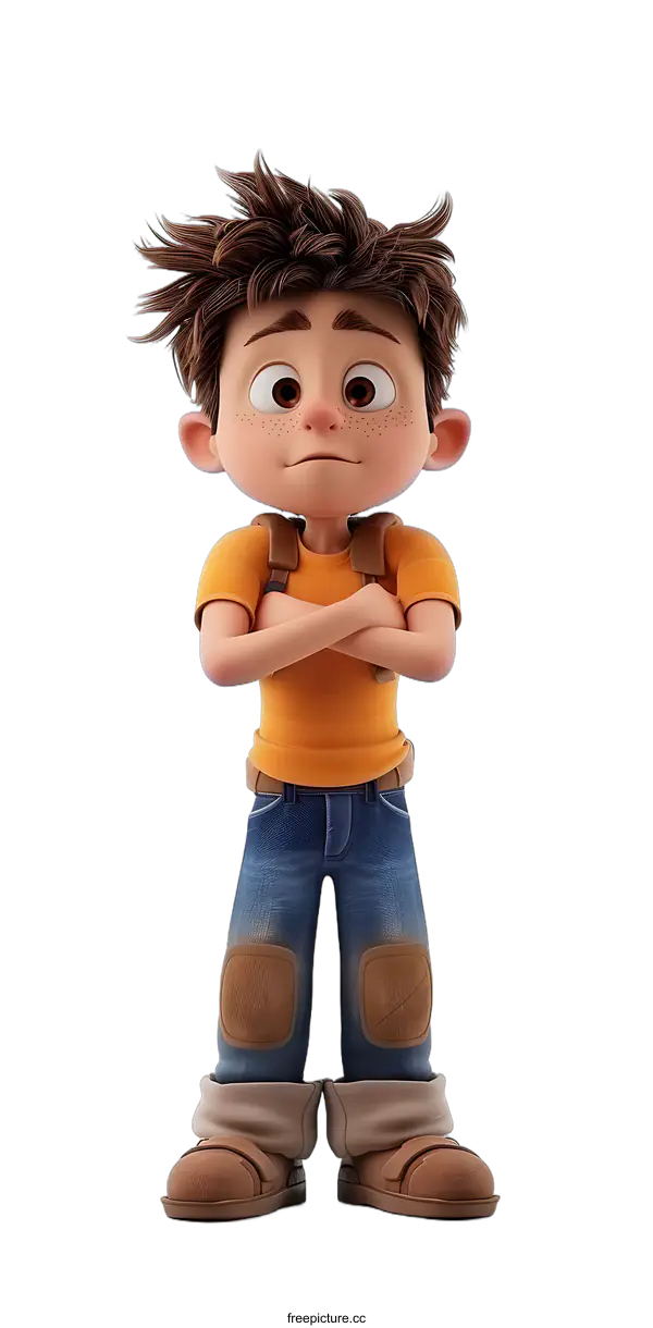 [Transparent Background PNG]3D Cartoon Boy with Arms Crossed