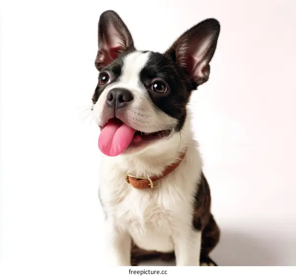 Boston Terrier Puppy Portrait on White Background