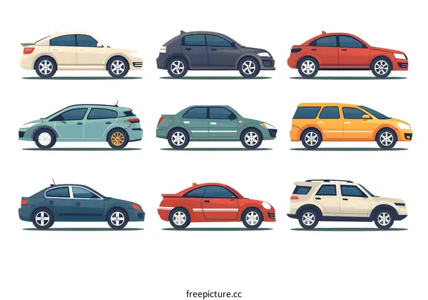 Set of Different Car Models in Side View