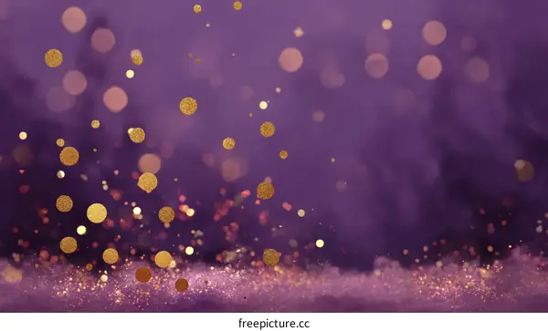 Golden Glitter Particles on Purple Background