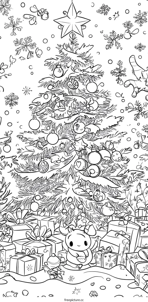Christmas Tree Illustration With Ornaments and Presents