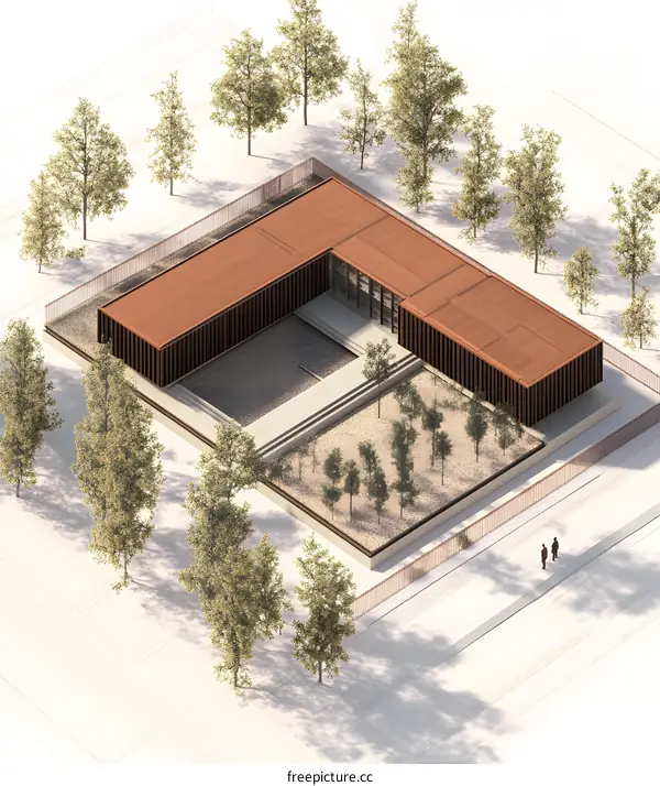 Modern Building Design With L Shape And A Courtyard