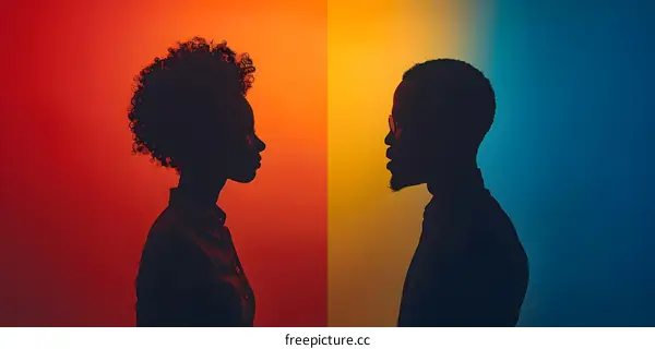 Silhouette of Two People Facing Each Other