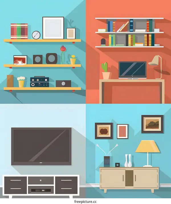 Modern Living Room Flat Design Illustration