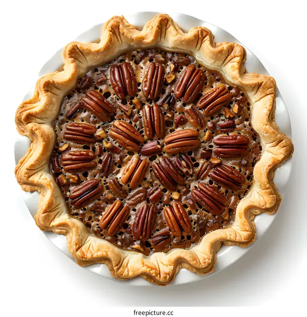 Pecan Pie in a White Pie Dish on a White Background