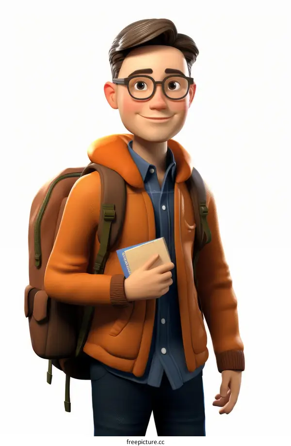 Illustration of a young male student with a backpack