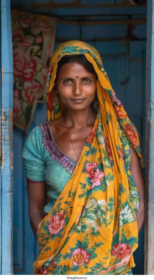 Portrait of a woman in a blue headscarf
