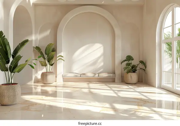 Indoor tropical plants in pots by the window in bright sunlight