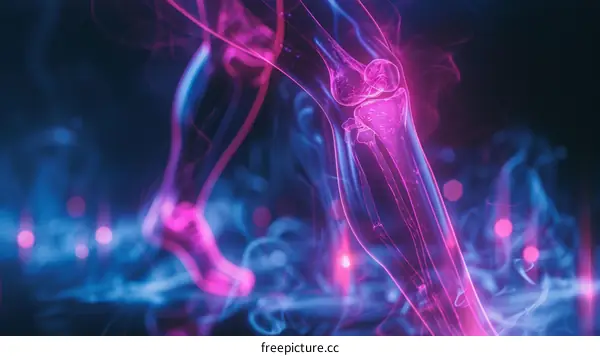 Pink and blue neon human leg bones