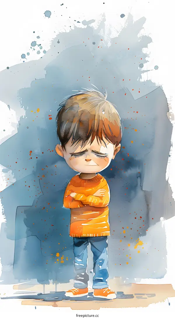 sad boy watercolor illustration