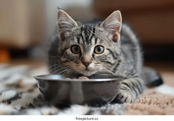 Cat staring at food bowl