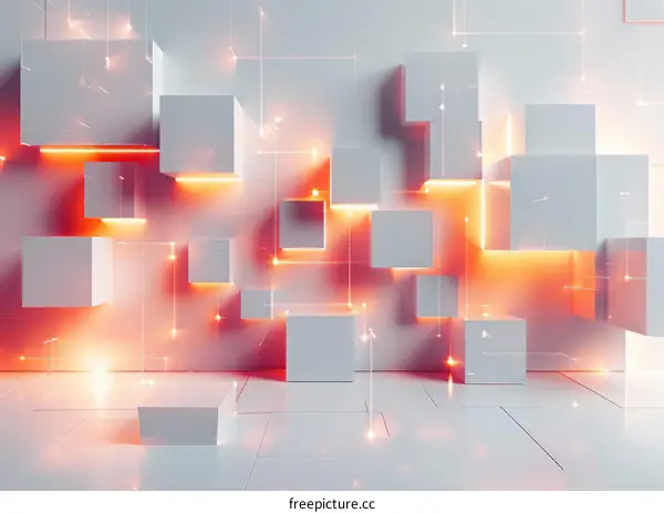 Glowing cubes and squares with lines in between
