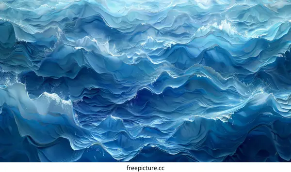 Blue and white ocean waves painting