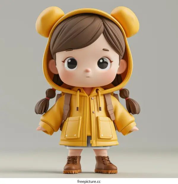 Cute 3D Cartoon Girl Wearing Yellow Raincoat