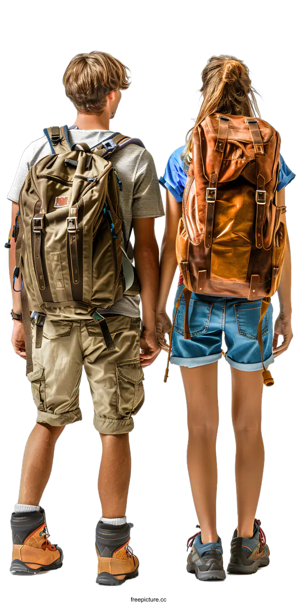 [Transparent Background PNG]Couple Hiking Gear Back View