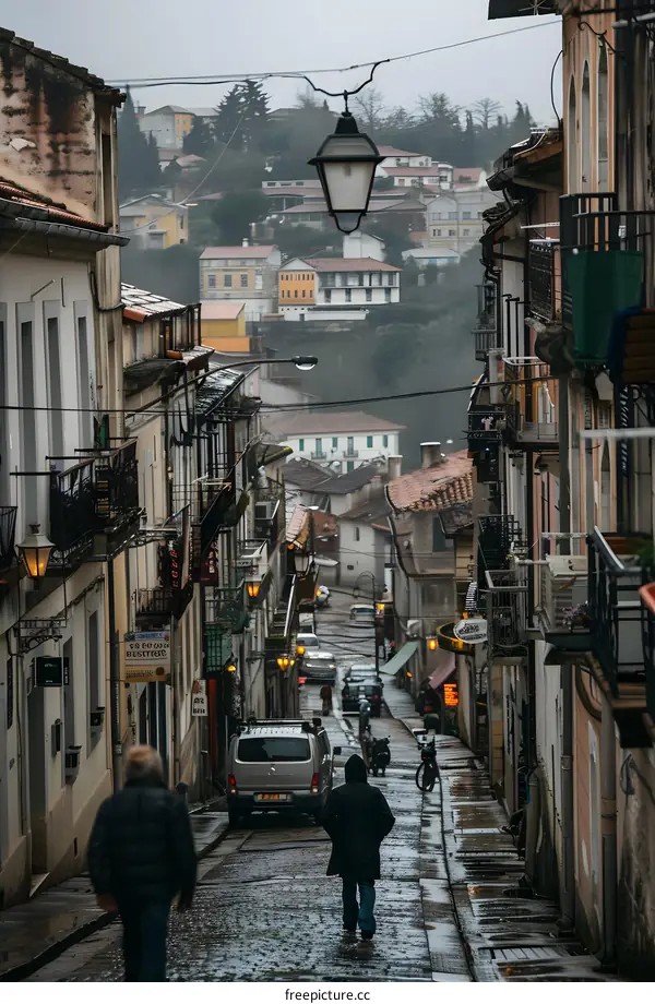 Rainy Day in a European City Street