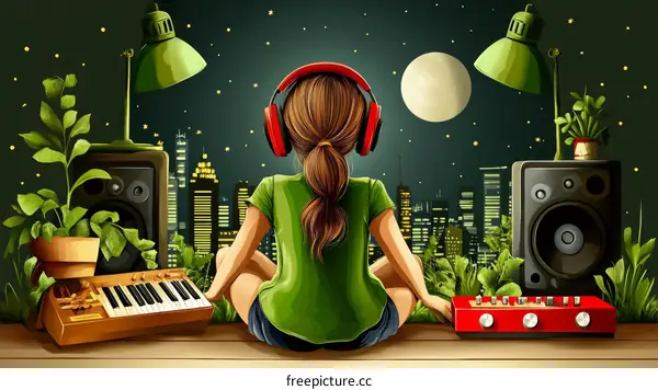 Night City Soundscape Relaxation Illustration