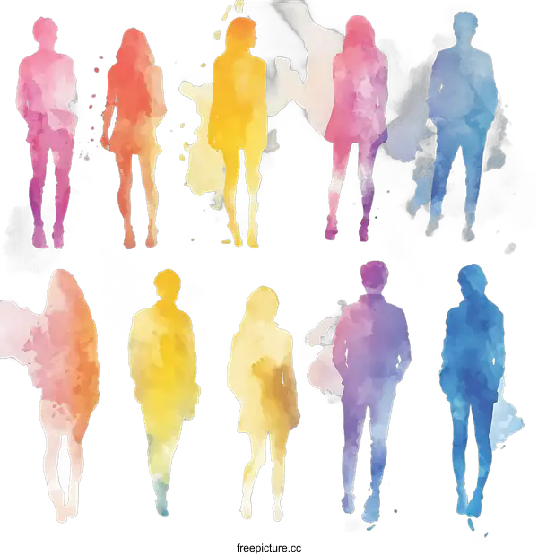 [Transparent Background PNG]Colorful Watercolor Silhouette People Collection