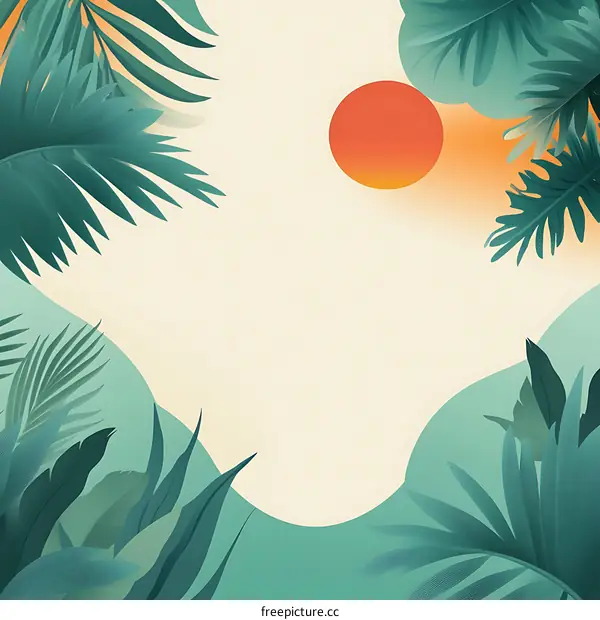 Tropical Green Leaves And Sun Illustration