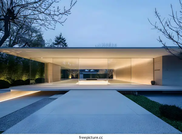 Modern Glass And Stone Architecture With Garden