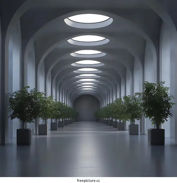 Modern Architectural Corridor with Lush Greenery