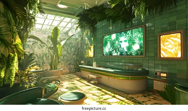 Green Interior Design with Plants and a Glass Roof