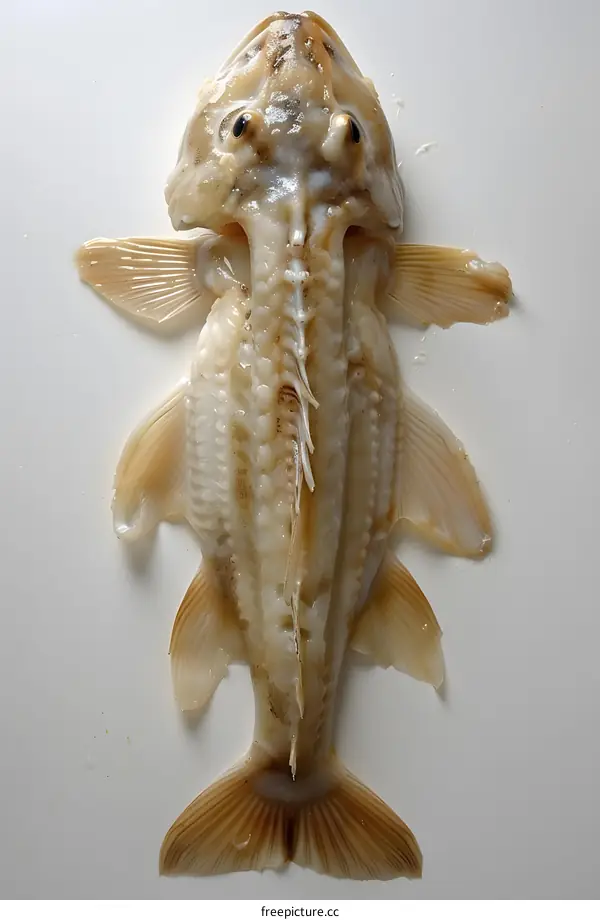 A fish specimen with its head split in half