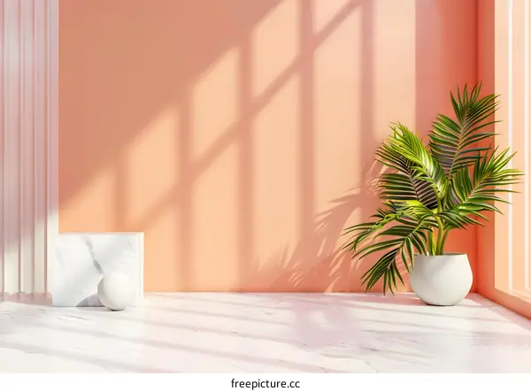 Minimalist Interior Design With Peach Wall And Marble Floor