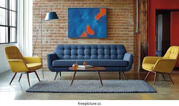 Mid-Century Modern Living Room with Sofa and Armchairs