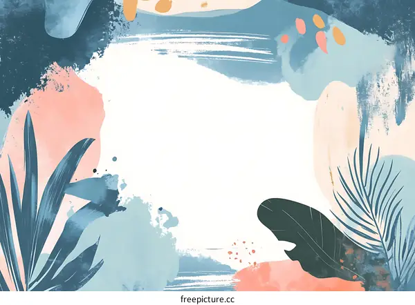 Abstract Watercolor Background with Tropical Leaves