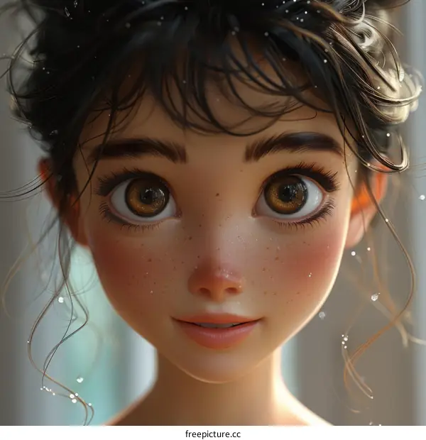 An illustration of a young girl with brown hair and brown eyes