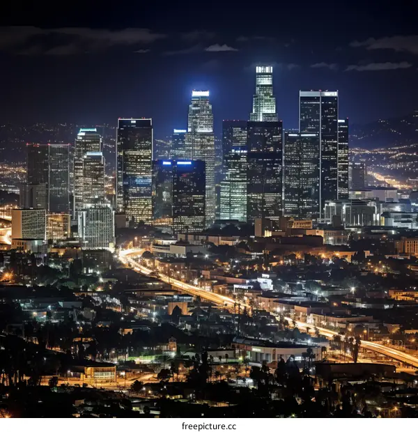 Night view of the skyscrapers in Los Angeles