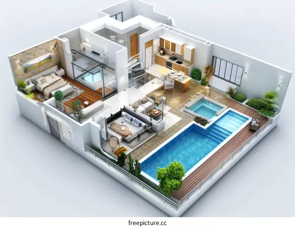 Modern Luxurious Two-Level Duplex Apartment with Inviting Terrace and Swimming Pool