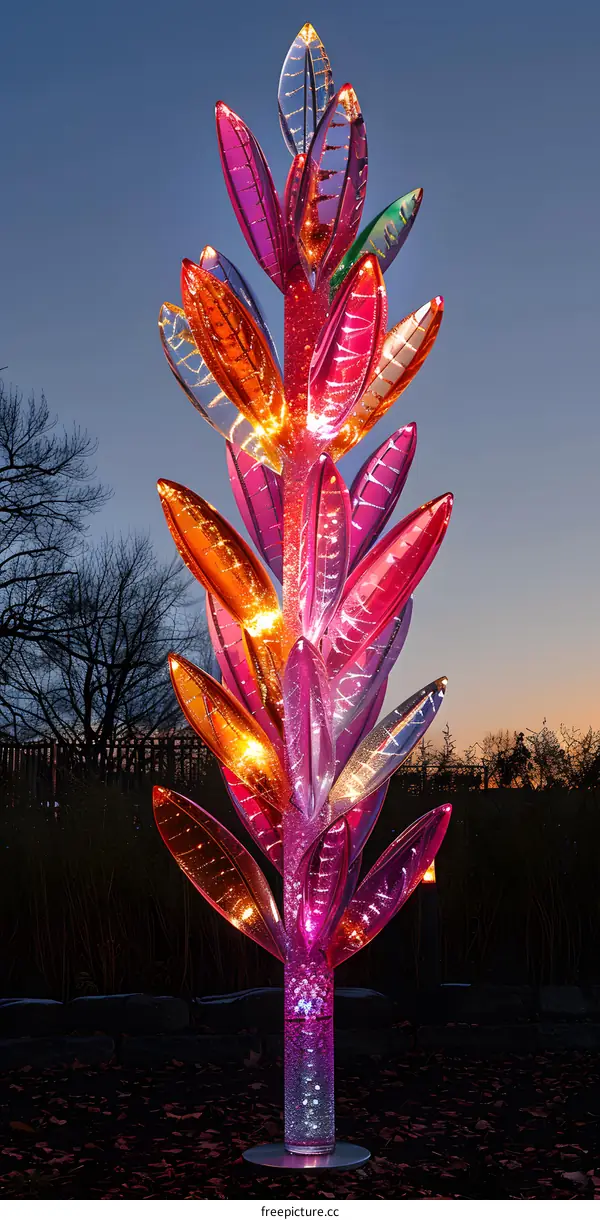 Colorful Glass Sculpture at Night