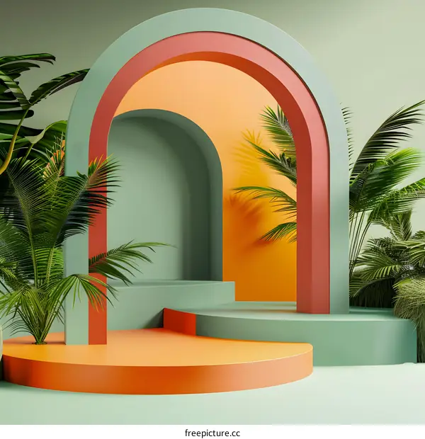 Tropical Archway with Green and Orange Platforms