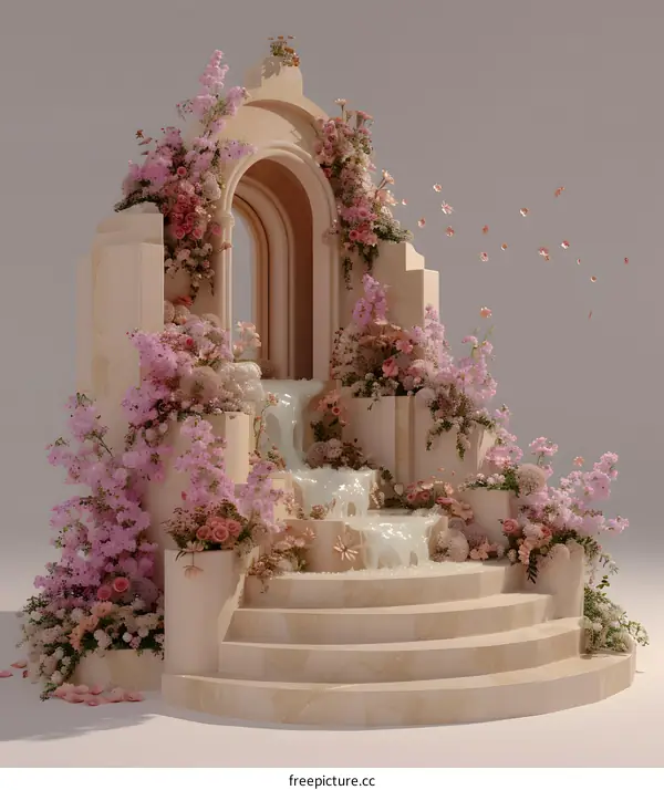 Floral Arch with Waterfall and Steps