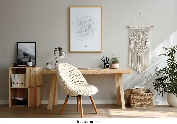 Cozy Home Office Workspace with Natural Elements