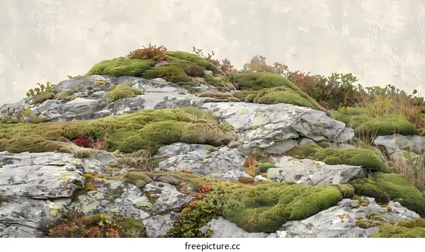 Close Up of Mossy Rocks and Vegetation