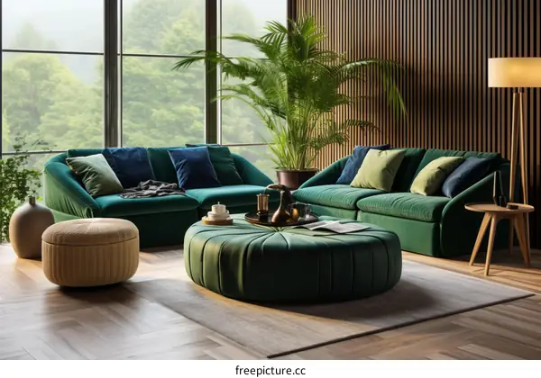 Modern green living room interior design
