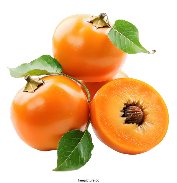 [Transparent Background PNG]Fresh persimmons with leaves