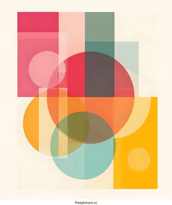 Abstract Geometric Art with Colorful Circles and Squares