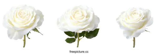 [Transparent Background PNG]Three Elegant White Roses Isolated on White Background