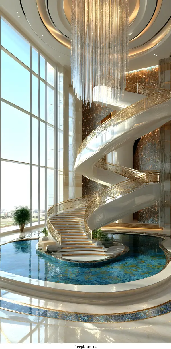 Modern Architecture with Spiral Staircase and Pool
