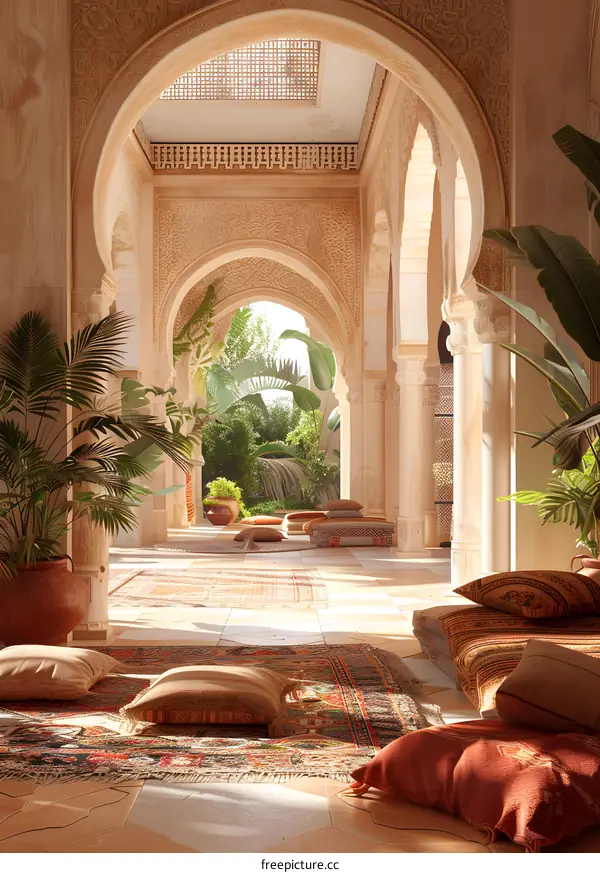 A beautiful courtyard with Moroccan style