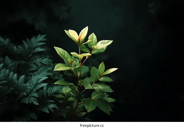 Close-up View of Lush Green Leaves Against Dark Background