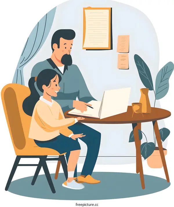 Father Teaching His Daughter At Home