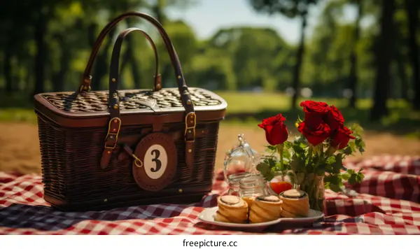 Romantic Picnic in the Park with Red Roses and Pastries