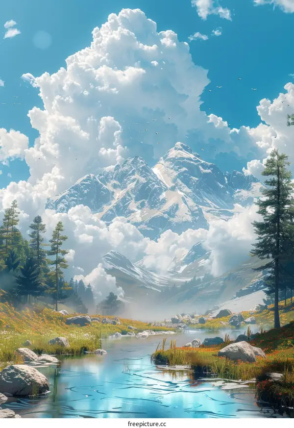 Stunning Landscape: River Flows Through Majestic Mountains