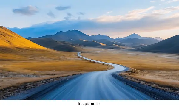 Serene Mountain Road Scenery at Sunrise